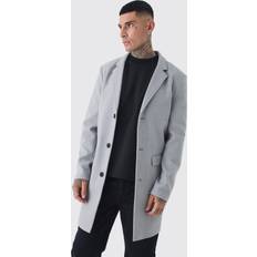 Harmaa - Mies Takit boohooMAN Tall Single Breasted Wool Look Overcoat - Grey