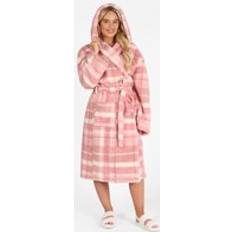 Pink Robes OHS Tartan Check Print Teddy Dressing Gown - Blush/Pink