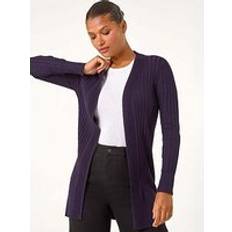 Morado Cárdigans Roman Longline Stretch Ribbed Cardigan - Purple