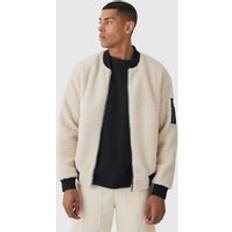 Beige - Bomber-takki Takit boohooMAN Borg Ma1 Bomber Jacket - Ecru