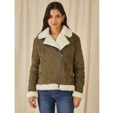 Shearling Jackets Yumi Faux Suede Biker Jacket - Green