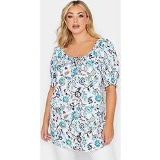 Floral Chemisiers Yours White Floral Tie Neck Top - Women's