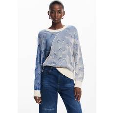 Desigual Tops Desigual Two-tone Knit Round Neck Sweater - Blue