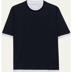 Prada Men T-shirts Prada Men's Double-Layer T-Shirt - Navy