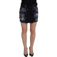 DSquared2 Women Skirts DSquared2 Black Distressed Mid Waist A-line Denim Skirt
