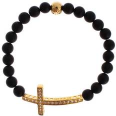 Onyx Bracelets Nialaya Matte Onyx Stone Gold CZ Cross 925 Silver Bracelet