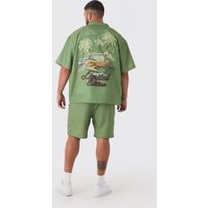 Herren - Leinen Unterwäsche boohooMAN Mens Plus Gemustertes Hemd & Jorts - Khaki