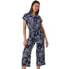 Elastane/Lycra/Spandex Jumpsuits & Overalls Roman Paisley Textured Stretch Jersey Jumpsuit - Navy