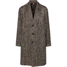 Men - Multicolored Coats Lardini Single-Breasted Long Wool Coat - Brown