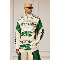 boohooMAN Pu Moto Jacket - Ecru/Cream