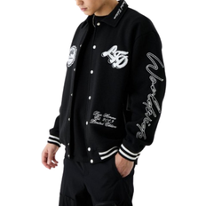 Harrington jacket boohooMAN Oversized Embroidered Harrington Jersey Bomber Jacket - Black