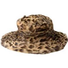 Dolce & Gabbana Brown Hats Dolce & Gabbana Leopard Fur Women Bucket Hat Brown