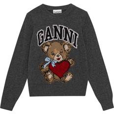 Ganni Sweatere Ganni Graphic Wool Mix Bear Crewneck K2370 - Gray Quill