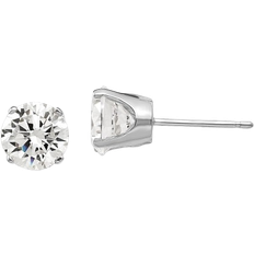 Bagatela Round Stud Earrings - White Gold/Transparent