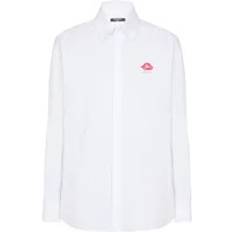 Balmain Men Shirts Balmain Kiss Print Cotton Shirt - White