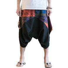 Men Print Linen Cotton Shorts - Black