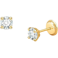 Tiny Blessings Round Cut Studs Screw Back Earrings - Gold/Transparent