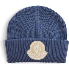 Moncler Herre Tilbehør Moncler Wool Ribbed Logo Beanie - Blue