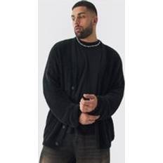 4XL - Mies Neuletakit boohooMAN Plus Fluffy Knit Boxy Cardigan - Black