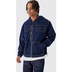 Paitakaulus Neuleet boohooMAN Oversized Zip Through Hoodie - Indigo Denim