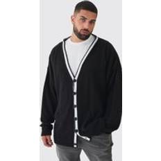 4XL - Mies Neuletakit boohooMAN Plus Brushed Knit Contrast Trim Cardigan - Black