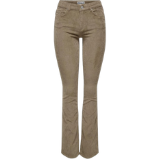 Corduroy - Women Trousers Only Mary Global Mid Waist Flared Pants - Brown/Fossil