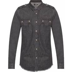 Balmain Shirts Balmain Denim Shirt with Fringe Finish - Black