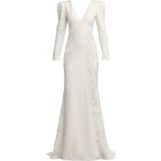 Evening Gowns - XXS Dresses Tadashi Shoji Irelina Puff Sleeve Embroidered Gown - Ivory