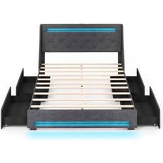 Bed Frames Costway Full Size Bed Frame with LED Lights - Grey