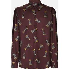 Dolce & Gabbana Red Shirts Dolce & Gabbana Bordeaux Chess Piece Silk Shirt Dark Red