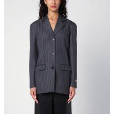 Blazers Off-White Embroidered-Logo Pinstripe Pattern Blazer - Women - Grey