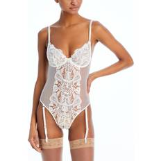 Floral - Woman Shapewear & Under Garments Fleur Du Mal Bow Embroidered Bodysuit - Ivory/Cream