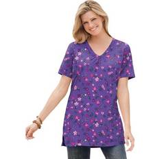 Woman Within Women Blouses Woman Within Plus Size Perfect Printed Short-Sleeve Tunic - Petal Purple Pretty Floral