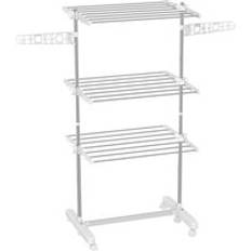3 Tier Clothes Airer with Wheels and Wings, Dry Soon Airer with Stainless Steel, Easy Assembly Indoor and Outdoor, White & Silver Aosom UK