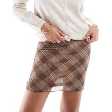 Checkered Skirts Pull&Bear Mesh Mini Skirt - Brown Check