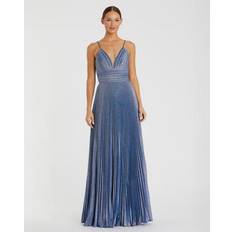 Sequins Clothing Mac Duggal Shimmer Pleated V-neck Prom Gown - Royal Silver