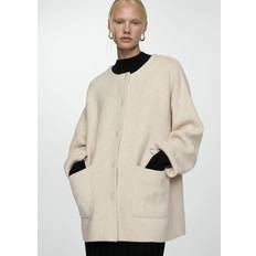 Mango Detachable Knitted Scarf Coat - Light Beige