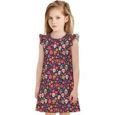 Tebeau Apricot Color Skull Flower Print Nightgown - Medium