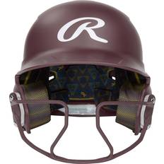 Baseball Helmets Rawlings Junior Mach Hi-Viz 1-Tone Batting Helmet with Attached Face Guard Maroon Baseball/Softball Accessories