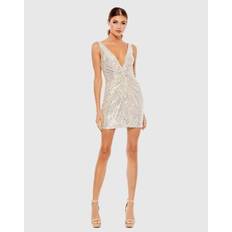 Mac Duggal Duggal Front Twist Plunging Mini Dress - Silver