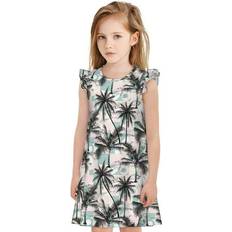 Sleeveless Nightwear Tebeau Hawaii Palms Print Flutter Sleeve Nightgown - XX-Large