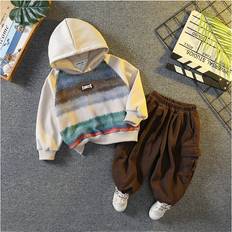 Boys Modern Two Piece Hoodie And Trouser Set - Cream/Coffee