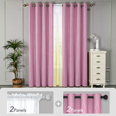 Deconovo Silver Print Blackout and Yellow Ombre Sheer Curtains 52 x 84 Inch Pink