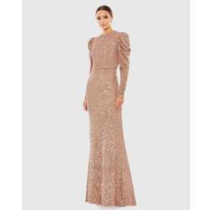 Copper - Evening Gowns Dresses Mac Duggal Sequined High Neck Puff Long Sleeve Maxi Gown - Copper