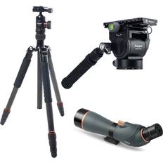 Camera Tripods Fotopro X-Go Plus E 2 4-Section CF Tripod w/MH-6A PRO Video Head,25-75x100 Scope