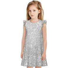 Silver Nightgowns Children's Clothing Tebeau Silver Glitter Print Nightgown - Flutter Sleeve