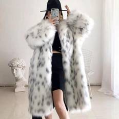 Rayon Outerwear Korean Thickened Fox Fur Coat - White