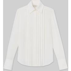 Embroidery Blouses Lafayette 148 New York Hand-Beaded Georgette Pleated Blouse - White