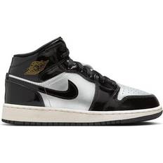 Nike Air Jordan 1 Mid SE GS - Black/Metallic Silver/Sail/Metallic Gold