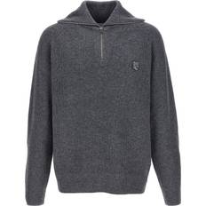 Maison Kitsuné Herre Sweatere Maison Kitsuné Bold Fox Rib Knitted Half Zip - Medium Grey Melange